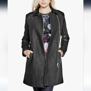 NWT Guess Multu Quilted Coat Jet Black with Frost Grey Details